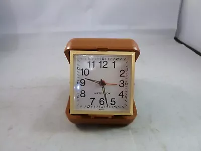 Vintage WESTCLOX Portable Foldin Compact Travel Alarm Clock Hard Brown Case Runs • $6.99