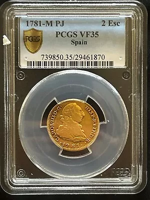 Rare 1781 2 Escudos Gold Coin Spain Vf35 Graded • $859