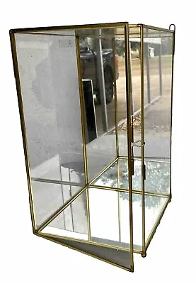 Vtg Glass & Brass Wall Mount Hinged Door Display 12+  X 7+  X 7+  Mirrored Back • $85