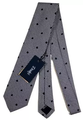 Drake's - Navy & Gray Houndstooth Tie W/Large Navy Dots • $39.99