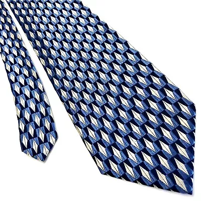 Van Heusen Blue White Silk Tie Woven Geometric • $6.99