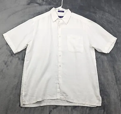 Alan Flusser Shirt Mens Medium 100% Linen Button Up Short Sleeve Relaxed White • $15.99
