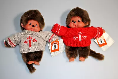 Monchhichi Lot 2 Knit Sweater Red Gray 7  Plush Doll Sekiguchi Vintage Monchichi • $110.84