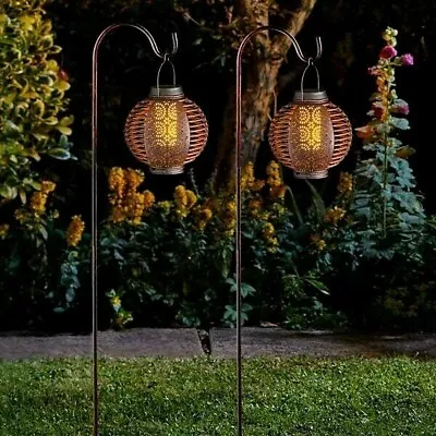 2 Pack Forli Hanging Lanterns With Hooks Solar Powered Decorative Garden Lights • £14.85