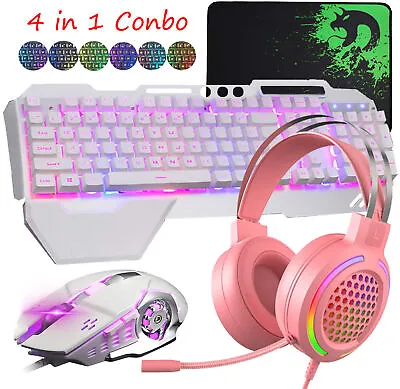 $27.99 • Buy Wired RGB Gaming Keyboard And Mouse Set & Microphone 7.1 Surround Headset PC PS4