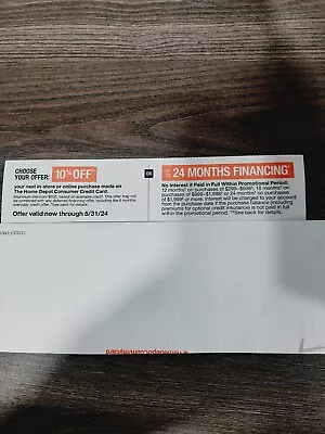 Home Depot Coupon 10% Off Coupon Or 24 Months/In-Store Or Online/Exp 5/31/24 • $34.99