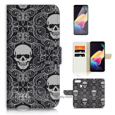 ( For Oppo AX7 ) Wallet Flip Case Cover PB40656 Skull Damask • $12.99