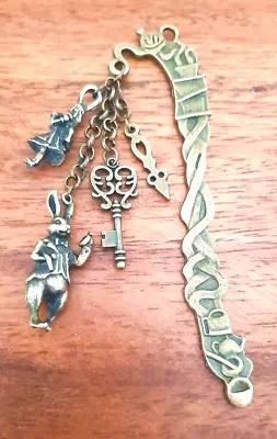 Alice In Wonderland Tea Party Bookmark Key - Alice - Rabbit + Clock Hand Charms • £7