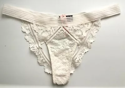 Victorias Secret White Cheekini Panties Size S-M-L Solid Floral Lace Very Sexy • $26.23