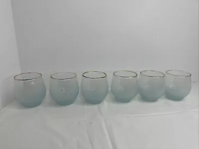 Vintage Set Of Six Blendo Blue Frosted Martini Brandy Cocktail Roly Poly Glasses • $24.95