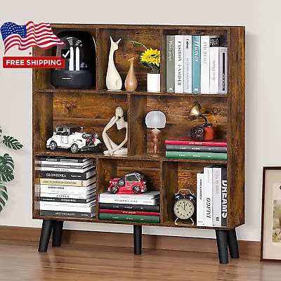 8 Cube Bookshelf3 Tier Bookcase With LegsRustic Brown Mid-Century Modern Books • $185.24