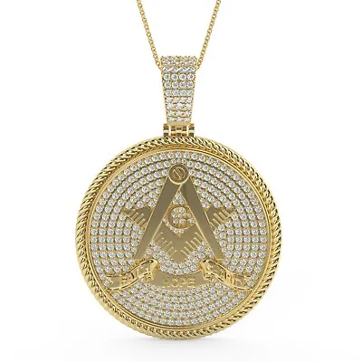 Real Moissanite Diamond Freemason Masonic G Compass 14K Gold Over Pendant Charm • $299.99