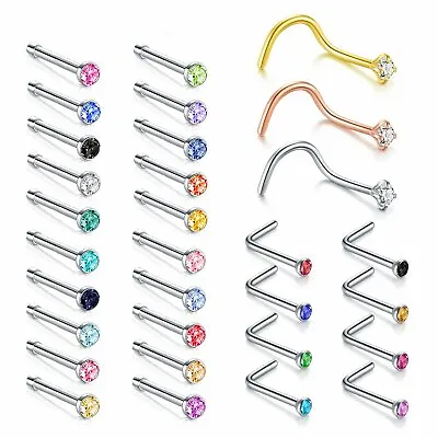 31 Pcs Stainless Steel Nose Stud Ring CZ Bone L Shaped Piercing Jewelry 20G • $10.99