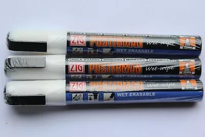 Pack Of 3 White Zig Posterman PMA-550 Waterproof Art Sign Pens 6mm Chisel Nib • £4.23