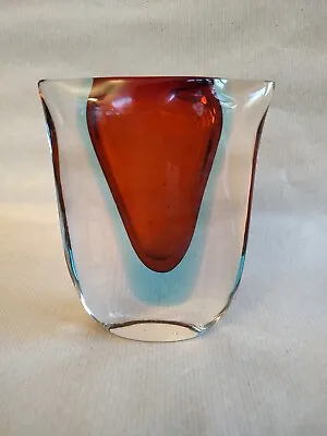 Murano Unusual Vintage  Orange / Blue Sommerso Thick Walled Art Glass Vase  • £60