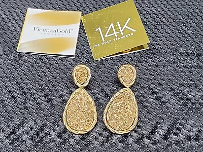 QVC Vicenza 14k Gold Milor Italy Gold Druzy Quartz Hinged Dangle Earrings • $151.20