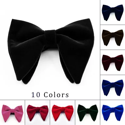 Mens Solid Velvet Bowtie Wedding Party Tuxedo Adjustable Necktie Big Bow Ties • £5.51