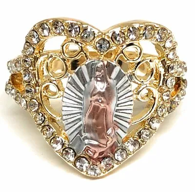 Gold Plated Tri Color Virgin Mary Heart Ring Virgen De Guadalupe Anillo Corazon • $17.99