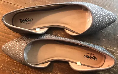 Mossimo D'Orsay Ballet Flats Size 9 Pointed Toe Rhinestone Jeweled Shoes Gray • $20