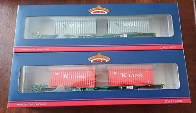 BACHMANN - INTERMODAL BOGIE WAGONS WITH TWO PAIRS 20ft CONTAINERS - K LINE & MOL • £21