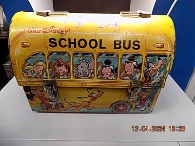 Vintage 1961 Walt Disney School Bus Dome Metal Lunchbox & Thermos By Aladdin • $30