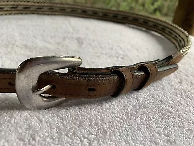 Vintage King Ranch Belt Mens 42 Hitched Woven Horse Hair Leather Western Silver • $130.50