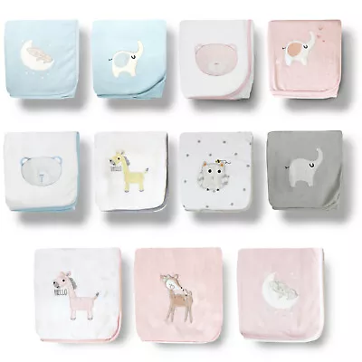 $11.22 • Buy 2 Pack Baby Blankets With Embroidery 100% Cotton Kinitted Crib Cot Pram Newborn