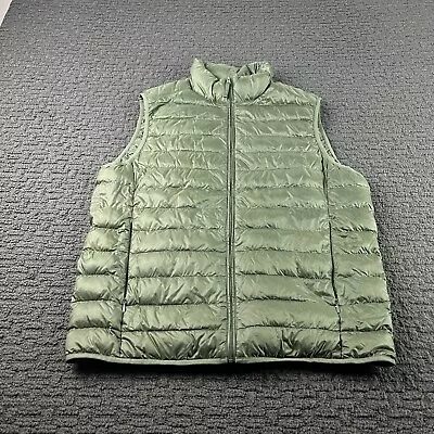 Uniqlo Puffer Vest Mens Medium Green Down Filled Sleeveless Outdoor Lightweight • $28.99