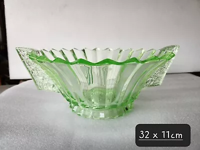 Lovely Vintage Art Deco Green Depression Glass Two Handle Fruit Bowl • $0.64