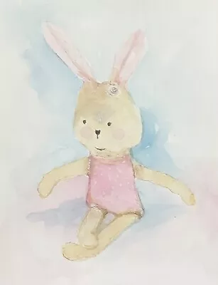 Painting Watercolour Pink Bunny By Kenna Sold Unframed • $20