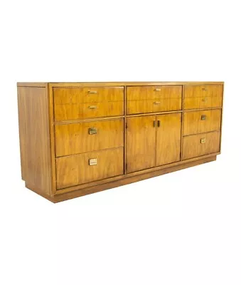 Drexel Heritage Consensus Mid Century Pecan And Brass 9 Drawer Lowboy • $2247