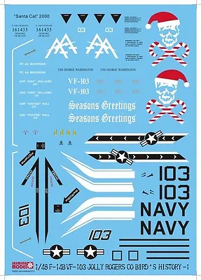 Jasmine Model 148005 1/48 F-14B VF-103 JOLLY ROGERS  SANTA CAT 2000 Decal Set • $12