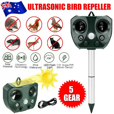 Ultrasonic Bird Repeller Solar LED Pest Control Scarer Deterrent Motion Sensor • $28.99