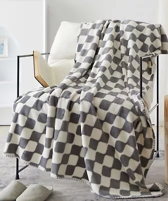 Gray & White Checks Velvety Soft Throw Blanket 50” X 60” - New • $12.95