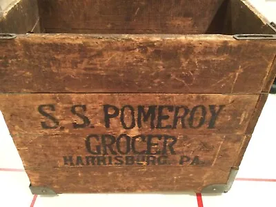 SS Pomeroy Grocer Wood Box Shipping Crate Harrisburg Nautical Genealogy Folding • $300