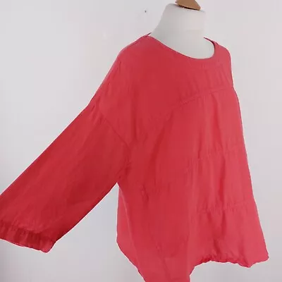 Sahara Size M/L Pink 100% Linen Boxy Oversized Lagenlook 3/4 Sleeve Tunic Blouse • £29.99