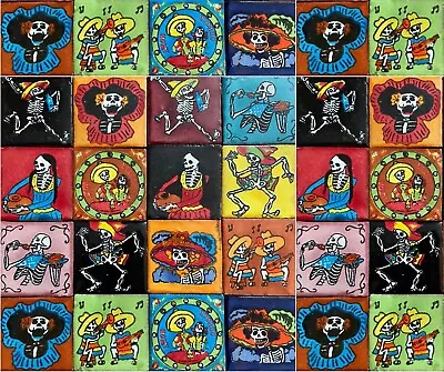 30 Day Of The Dead Mexican Talavera Tiles 2x2 Tiles Folk Art Dia De Los Muertos • $47.29