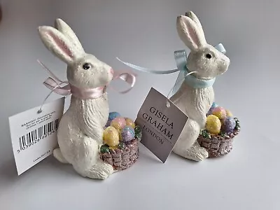   2 Resin Easter Bunny Ornaments With Egg Baskets. Gisela Graham.  • £7.50