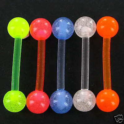 £3.50 • Buy Set Of 5 - Flexi Tongue Bars (14mm Length With 5mm Balls) - Glow In The Dark 