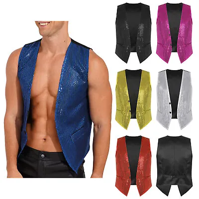 Men's Women Sequin V-Neck Vest Vintage Retro Disco Waistcoat Sparkling Vest • $14.03