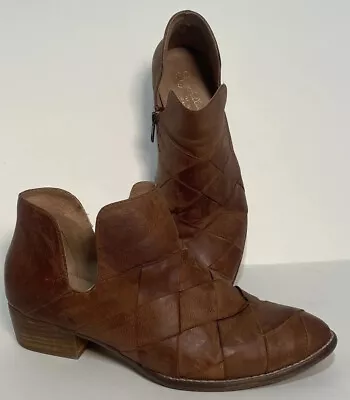 SEYCHELLES Deep Sea Ankle Boots Leather Brown Woven Size 8.5 US Booties Cut Out • $31.99