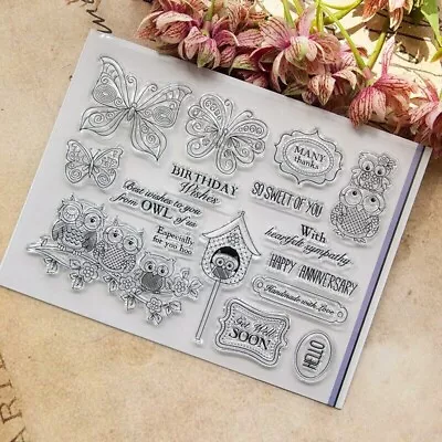 £4.29 • Buy Cute Owl Butterfly Silicone Clear Rubber Stamp Scrapbook Decorative Card Making