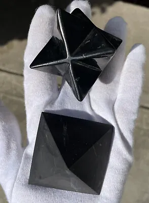 US SELLER 159g LOT REAL SHUNGITE MERKABA & PYRAMID SET Nice Sizes! AUTHENTIC • $40