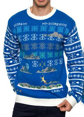 $24.98 • Buy SPACE INVADERS Ugly Christmas Sweater SZ XXL Blue Vtg Video Game Atari SNOWFLAKE