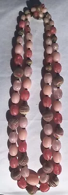 Vintage Western Germany 1960's Beaded Double-Strand Necklace Pink Coral Jewelry • $44.98