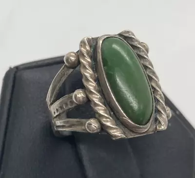 Vintage SW Style Green Stone Split Shank Ring Size 4.5 Sterling 925 Silver 6g • $29.99