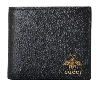 Gucci Men's Animalier Bee Textured Black Leather Bifold Wallet • $289