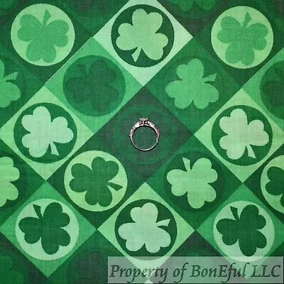 BonEFul FQ Cotton Quilt Green Check Block St Patricks Day Irish Clover Shamrock • $14.44