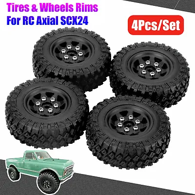 $14.98 • Buy 4PCS Beadlock Wheels Rims Rubber Tires For 1/24 RC Car Crawler Axial SCX24 90081