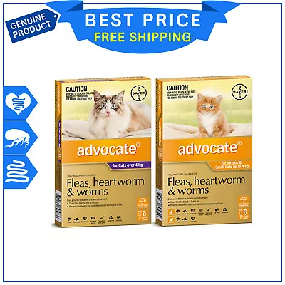 ADVOCATE For Cats Flea Heartworm Worm Treatment 6 Pipettes FREE Shipping • $79.99